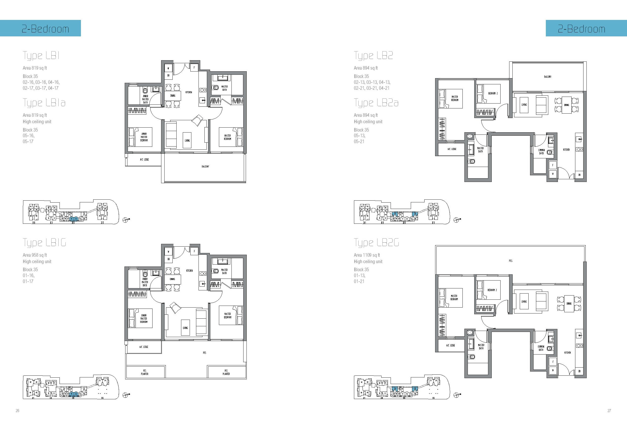 Sennett Residence 2 Bedroom Type LB1, LB1a, LB1G, LB2, LB2a, LB2G Floor Plan