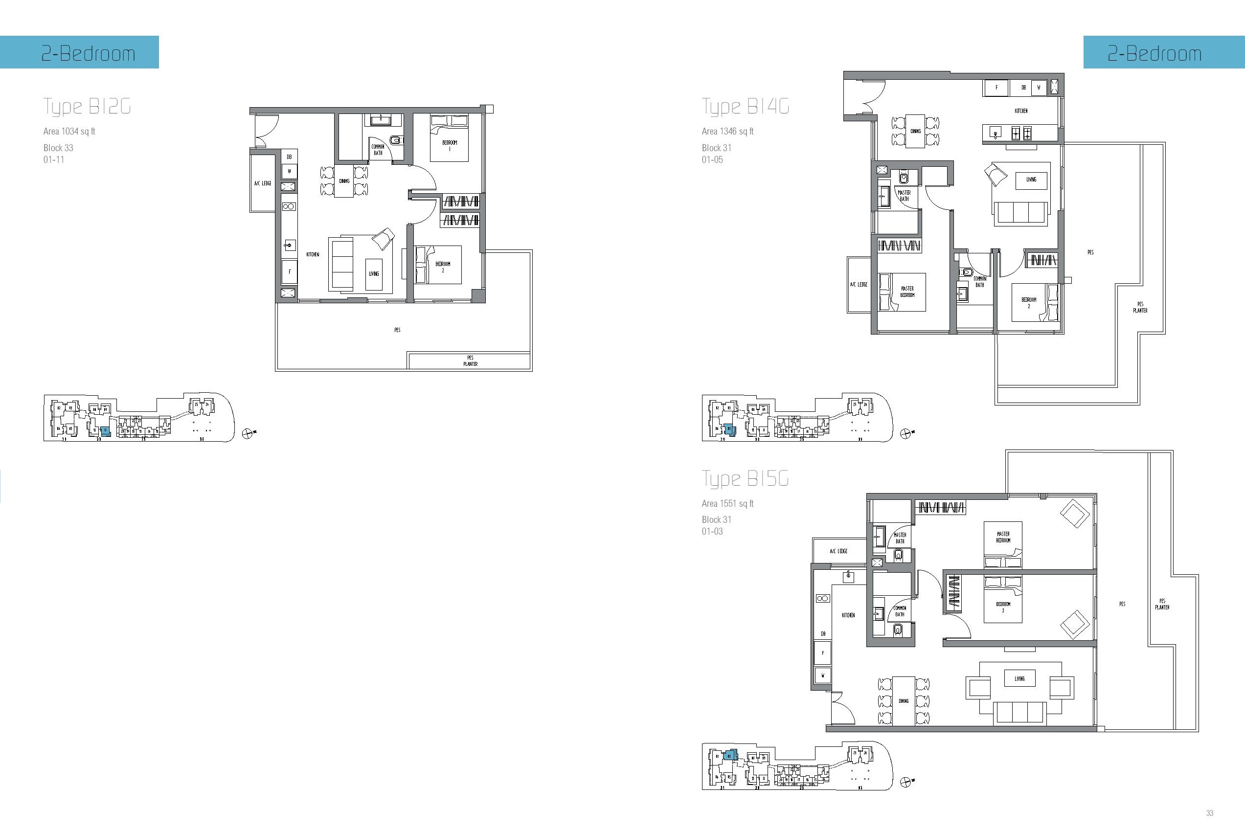 Sennett Residence 2 Bedroom Type B12G, B14G, B15G Floor Plan