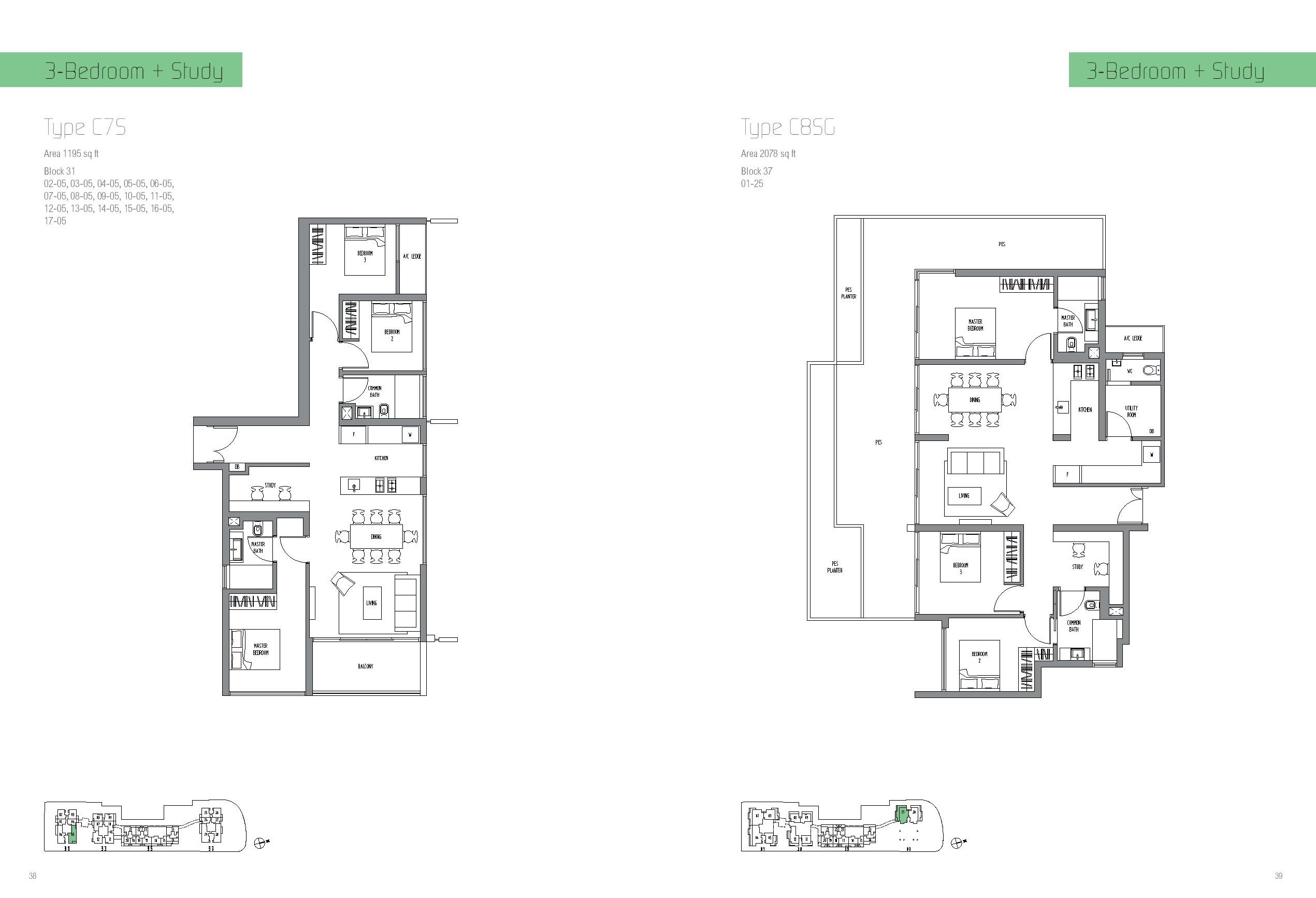 Sennett Residence 3 Bedroom + Study Type C7S, C8SG Floor Plan