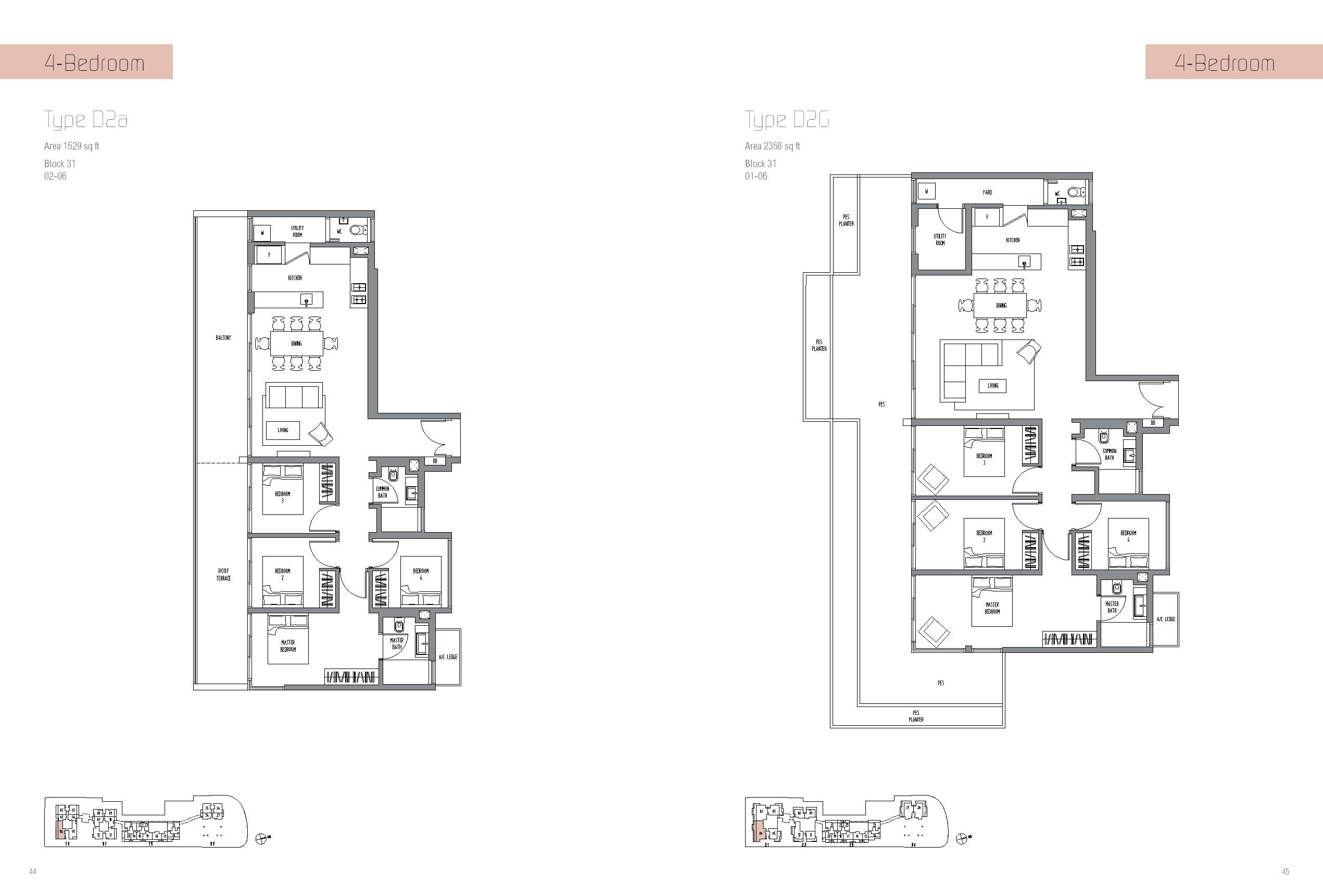 Sennett Residence 4 Bedroom Type D1, D2 Floor Plan