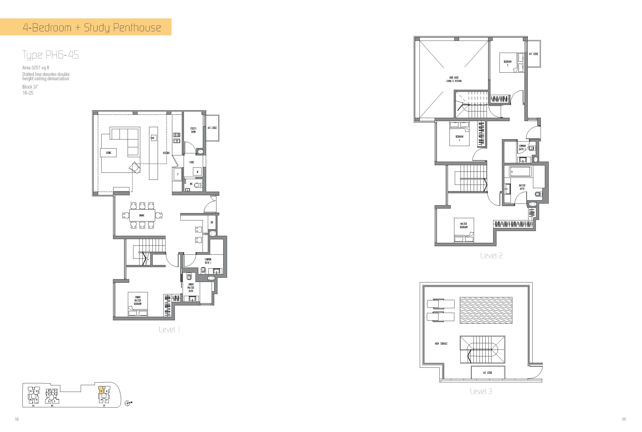 Sennett Residence 4 Bedroom + Study Penthouse Type PH6-45 Floor Plan